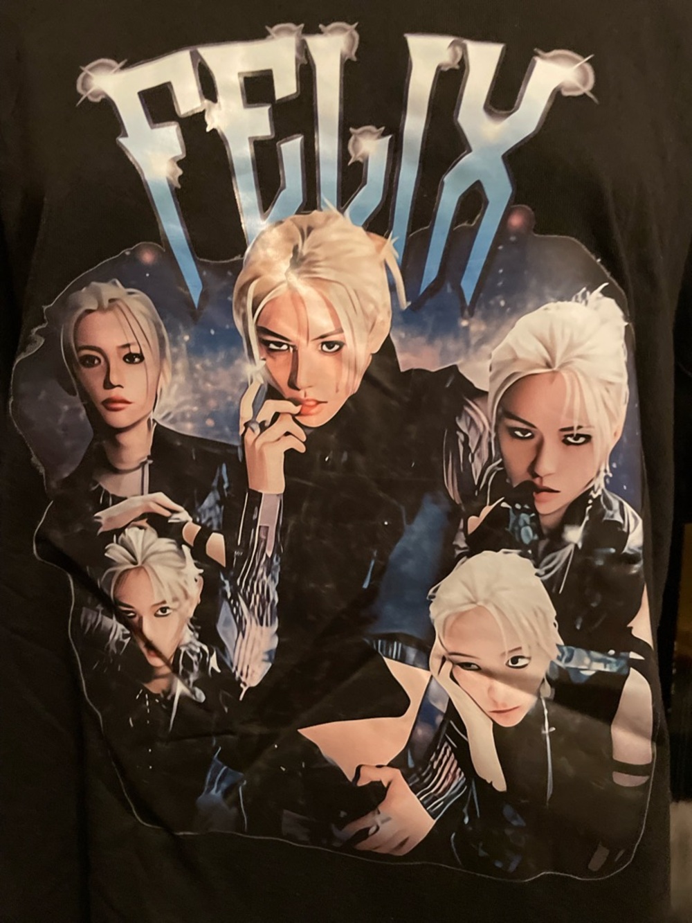 FELIX Graphic Band Tee in Black with Blue Accents